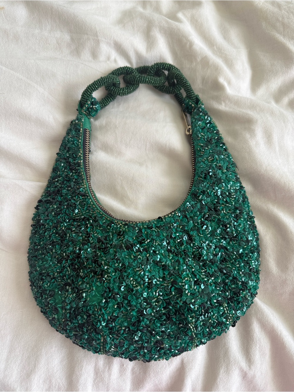 Zara Emerald Sequin and Beaded Mini Hobo Bag